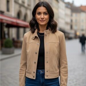 BCBGMAXAZRIA Tan Leather Moto Jacket Women’s Size M | Suede Finish